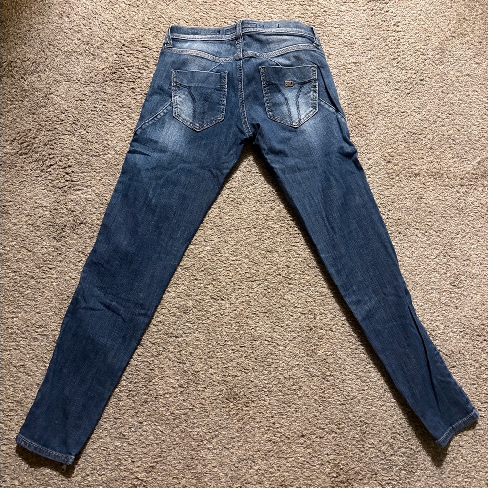 Miss Sixty Dark Blue Washed Skinny Jeans Mid Low Rise Silver Zippers Detail - Picture 2 of 5